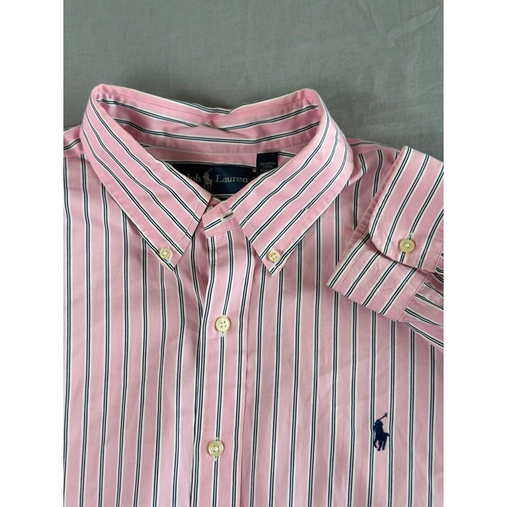 Ralph Lauren Pink Striped Shirt XXl Mens Long Sleeve Pony Classic Fit